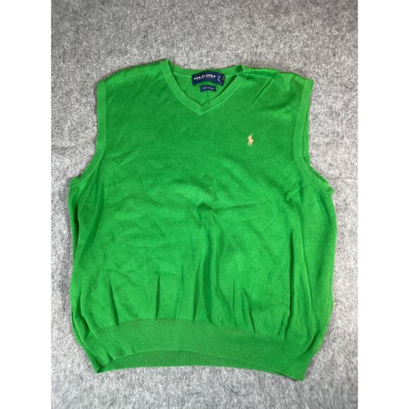 VINTAGE Polo Golf Ralph Lauren Vest Sweater Men Large Green V Neck Pullover Golf - Picture 1 of 5